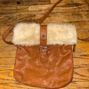 Stylish Tan Faux Fur Trimmed Bag
